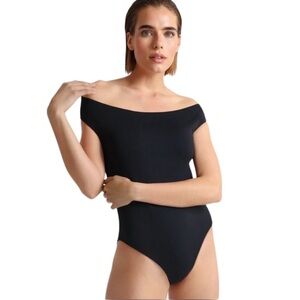 NWT Skin Black One Piece June Off Shoulder Swimsuit Size XS Reg. $275